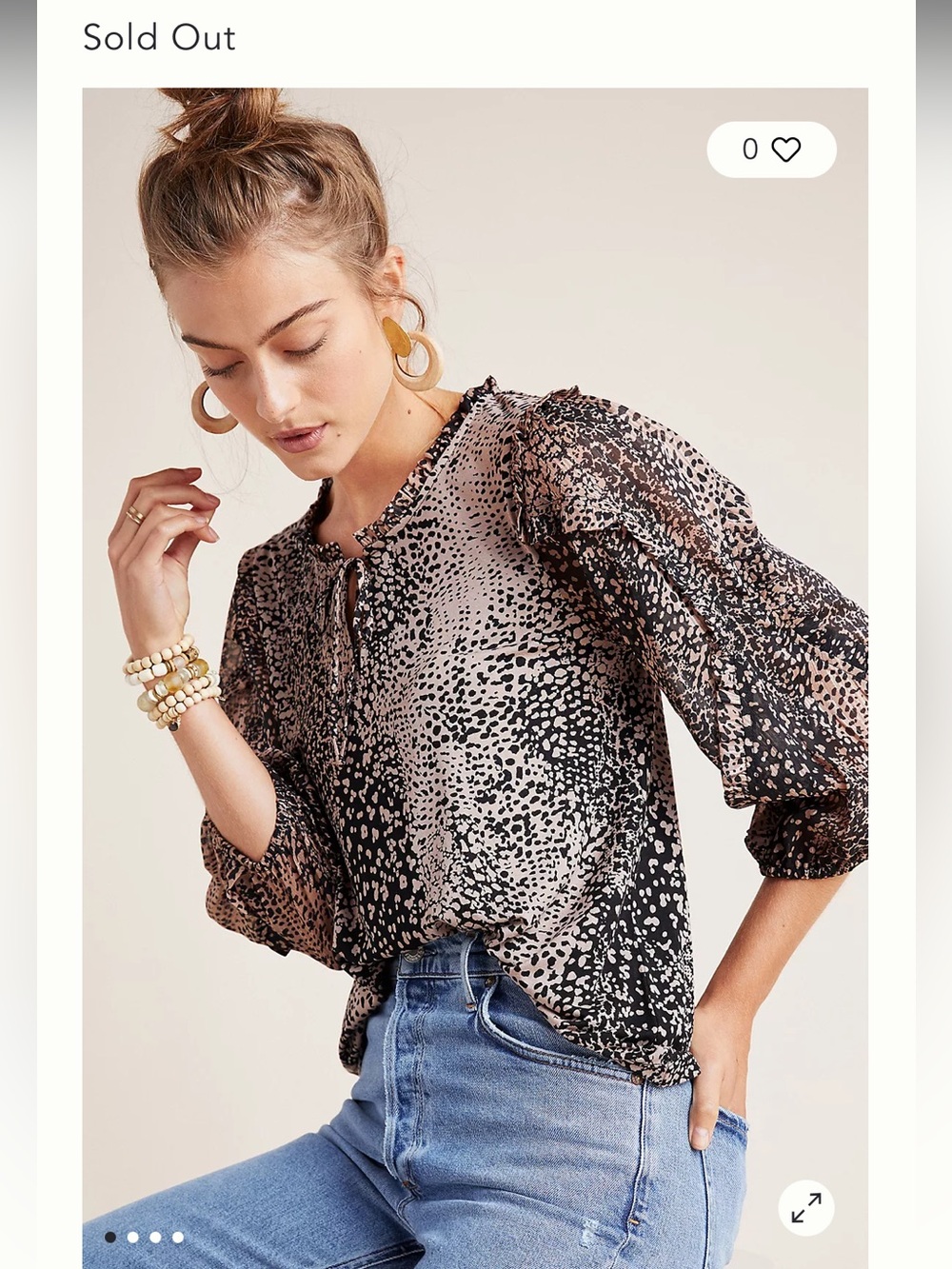Anthropologie Maeve small Jacquin Peasant Blouse shirt top animal print
